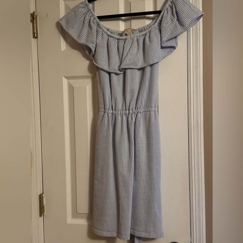 Off-Shoulder Blue Striped Dress